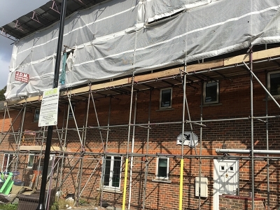 Temporary roof and access scaffold